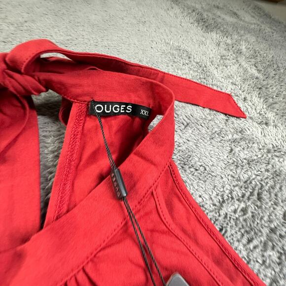 OUGES Womens Red Halter Neck Sleeveless Dress XXL Cotton Blend Tie Back NWT - Picture 6 of 6